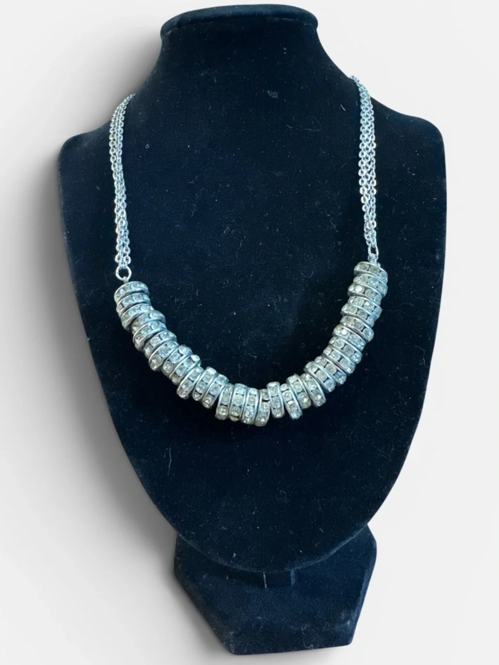 Rhinestone Silver Beaded Statement Necklace